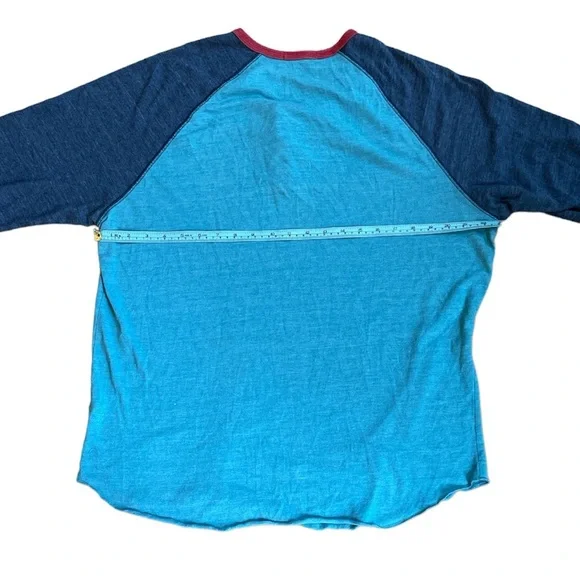 Alternative 3/4 Sleeve Two Tone Henley Tee Blue Burnout Cotton Soft Trendy GUC - Picture 5 of 6
